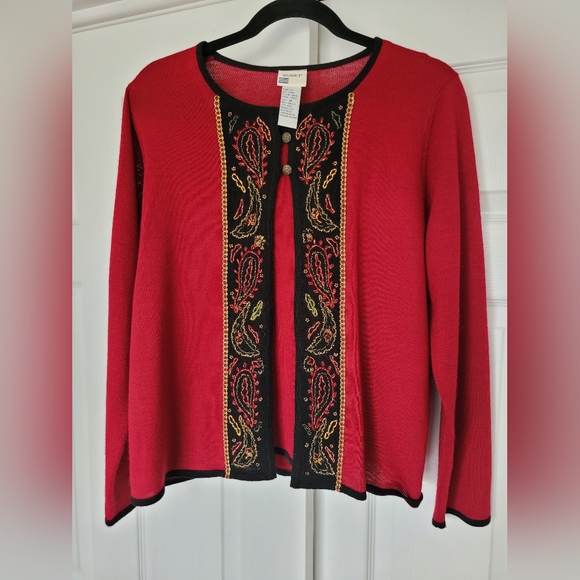 Koret Westminster Women's 2 in 1 Cardigan Sweater Acrilic/Wool Red Embroidered M - Picture 3 of 15